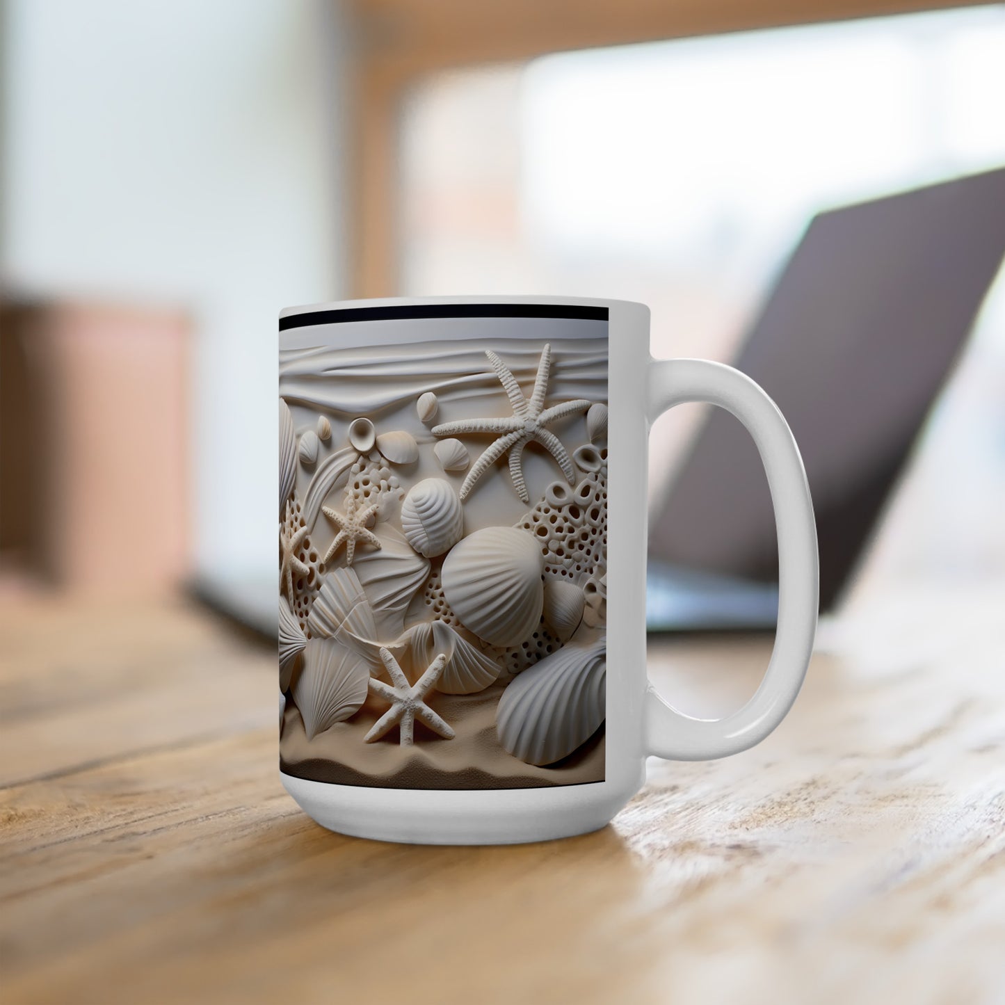 Seashell Ceramic Mug, 15 oz