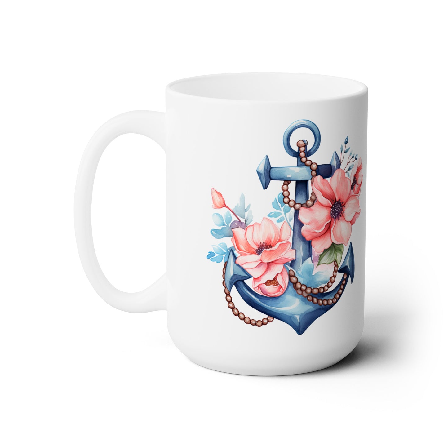 Floral Anchor Ceramic Mug, 15 oz