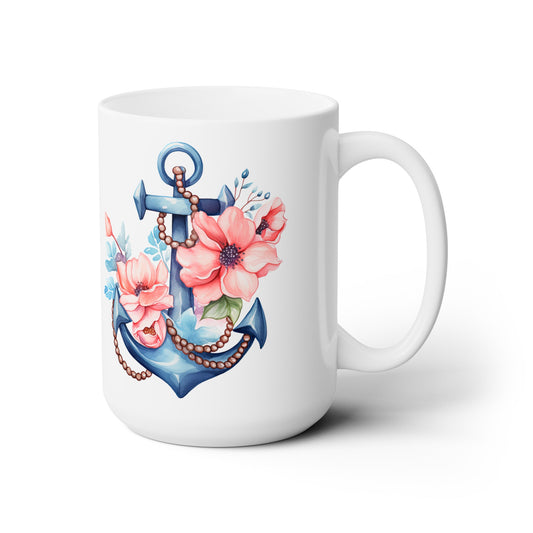 Floral Anchor Ceramic Mug, 15 oz