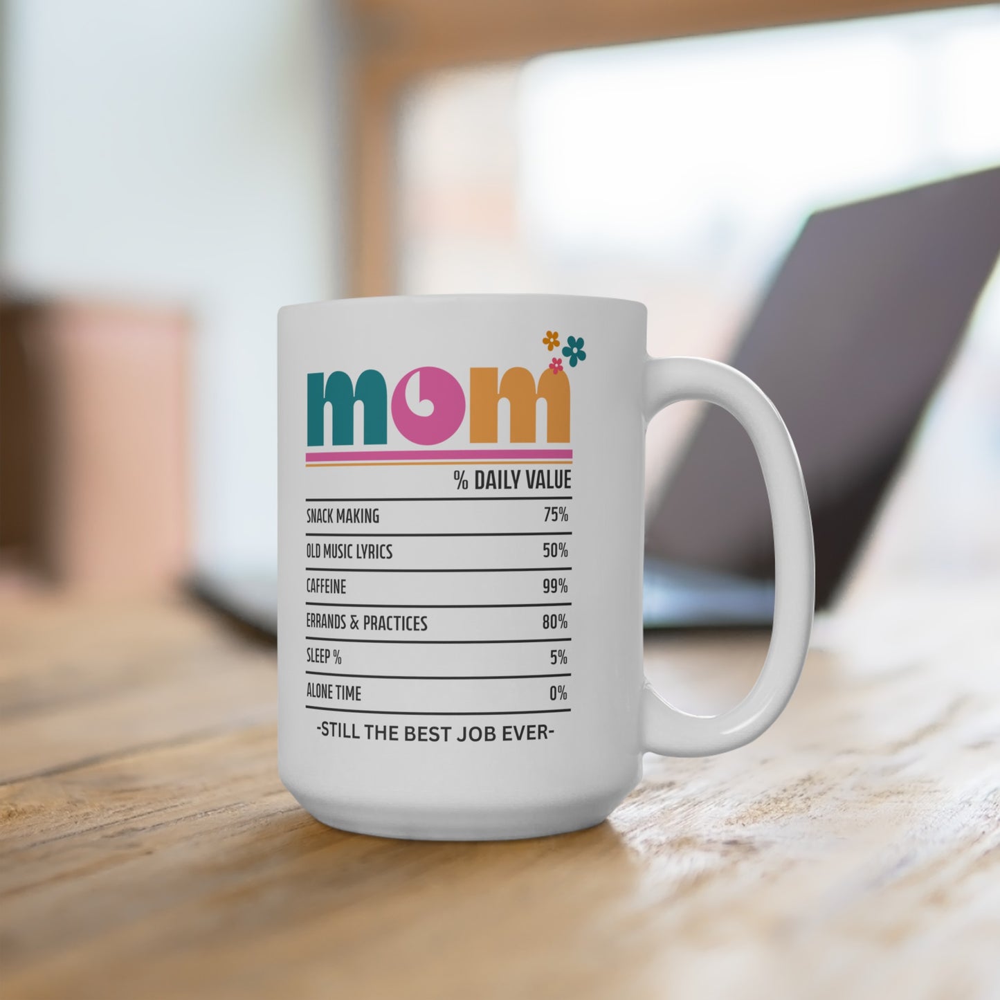 Mom - Best Job Ever Ceramic Mug (Bold Colors), 15 oz
