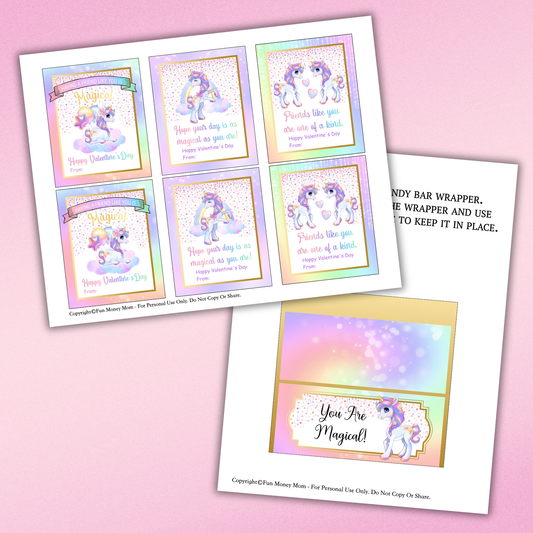 Unicorn Valentine Cards with Candy Bar Wrapper
