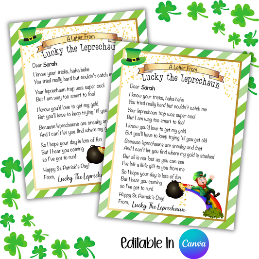 Editable Leprechaun Letter: St. Patrick's Day Note