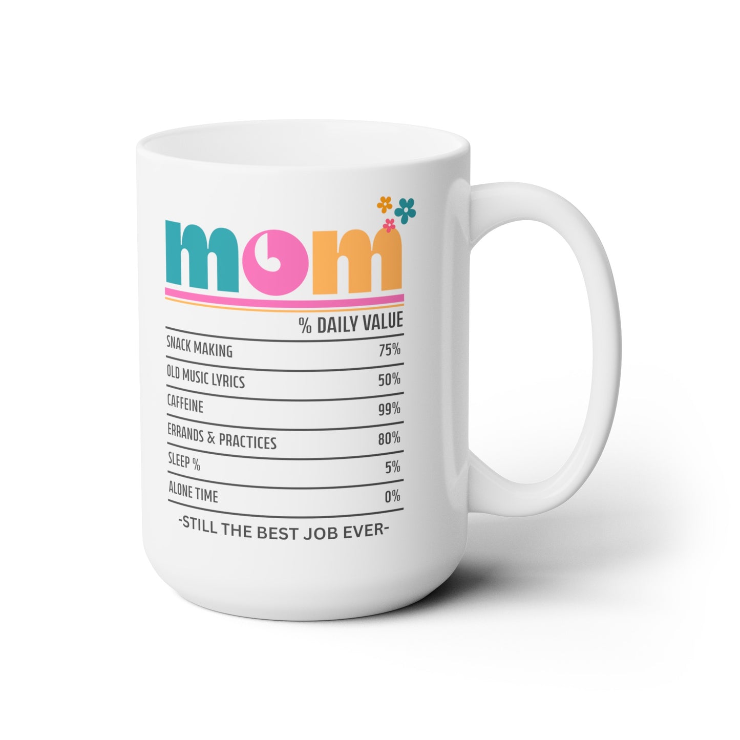 Mom - Best Job Ever Ceramic Mug (Bold Colors), 15 oz