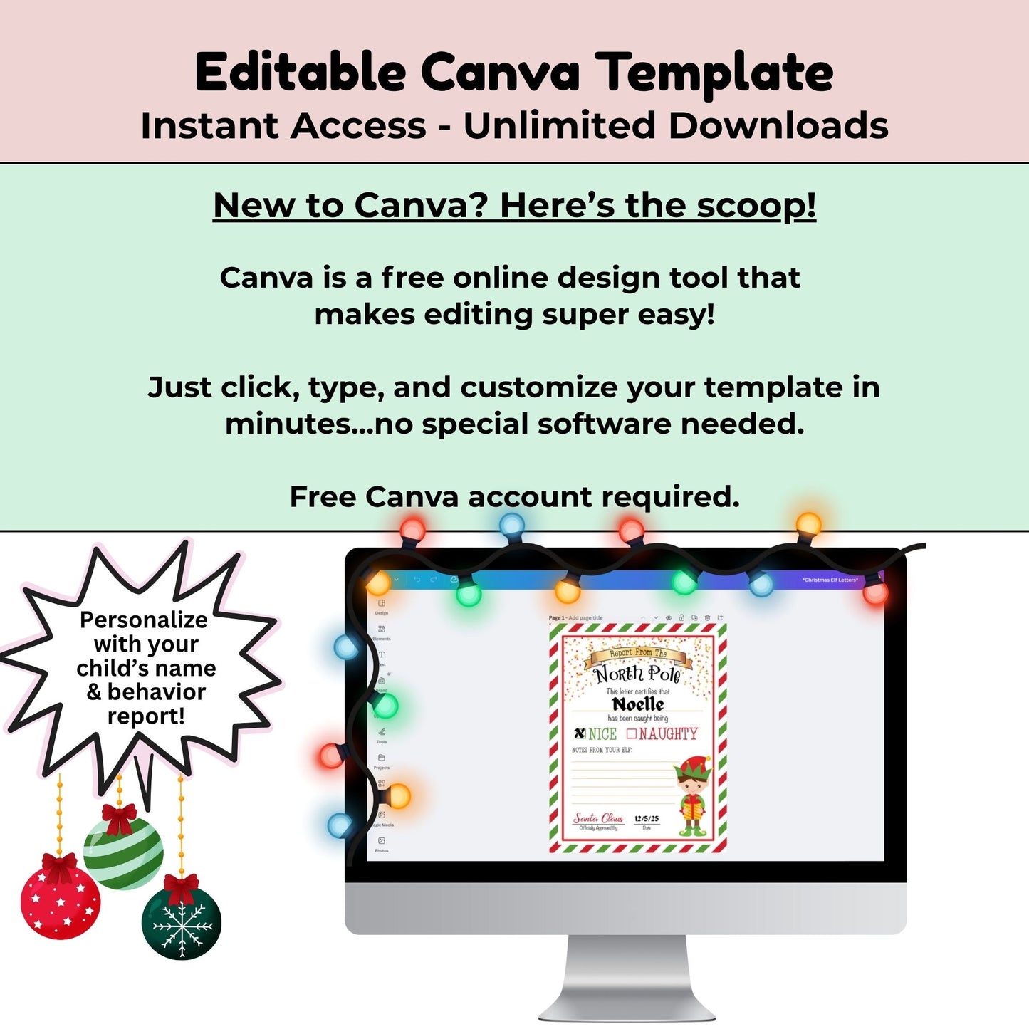 Editable Christmas Elf Report Card
