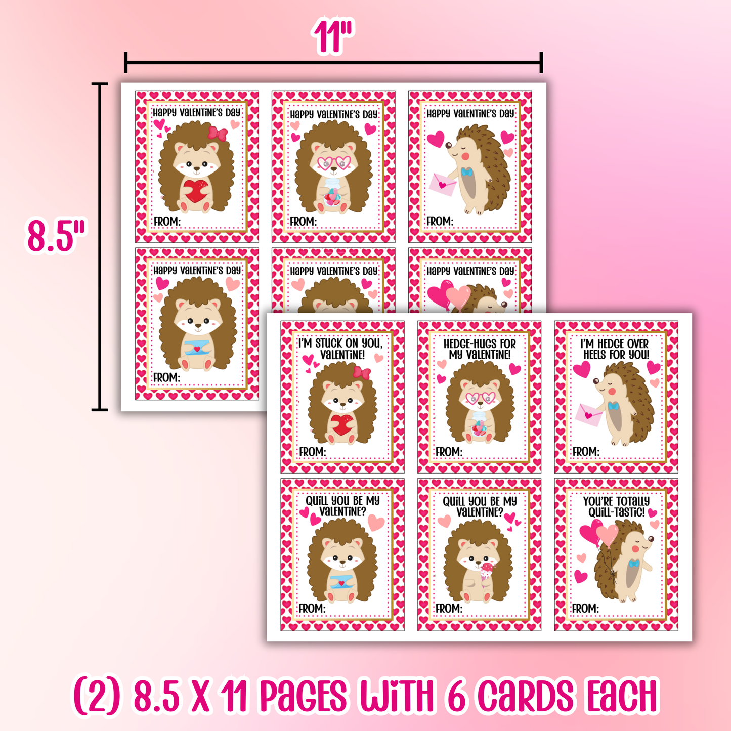 Hedgehog Valentine Cards