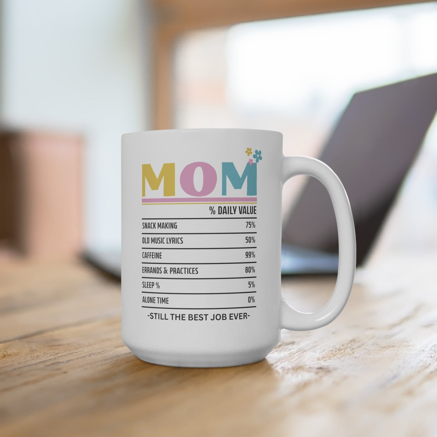 Mom - Best Job Ever Ceramic Mug (Pastel Colors), 15 oz