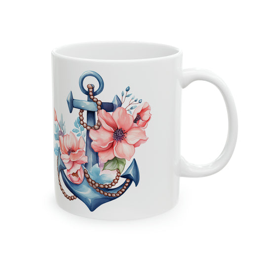 Floral Anchor Mug, 11oz