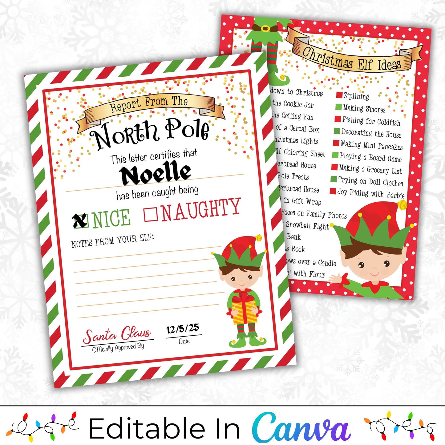 Editable Christmas Elf Report Card
