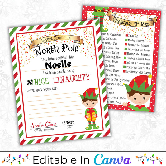 Editable Christmas Elf Report Card