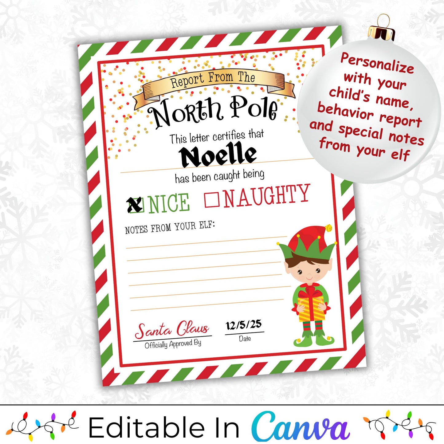 Editable Christmas Elf Report Card