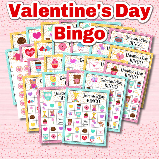 Valentine's Day Bingo Game: Class Set, Printable Cards (Digital Download)