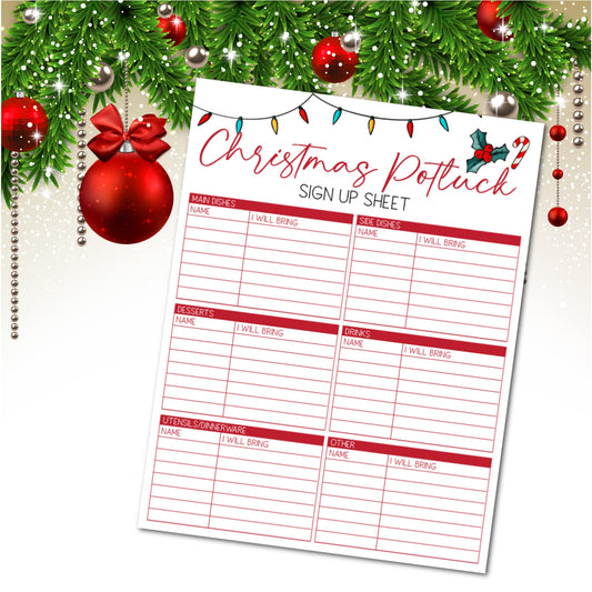 Christmas Potluck Signup Sheet, Christmas Party Printable