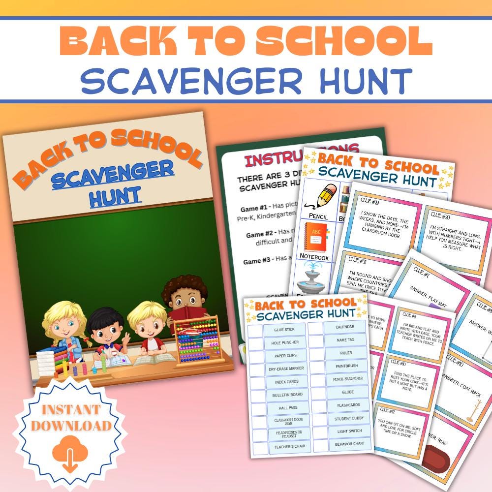 Back To School Scavenger Hunt Game: Printable Classroom Activity (Digi ...