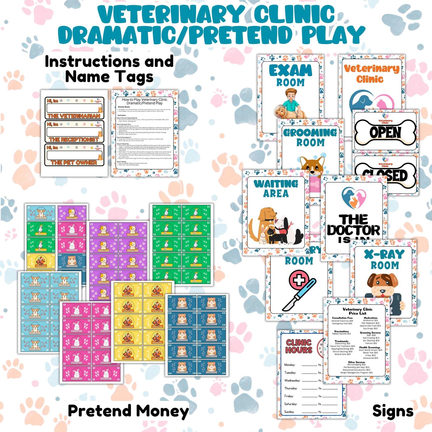Vet Clinic Pretend Play Set: Animal Hospital Printables